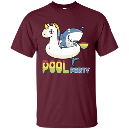 Pool Party T-shirt Unicorn Float Funny Shark Maroon