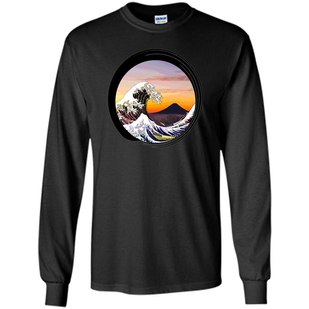 Classic Japanese Zen Art T-shirt, Kanagawa Great Wave Enso Black