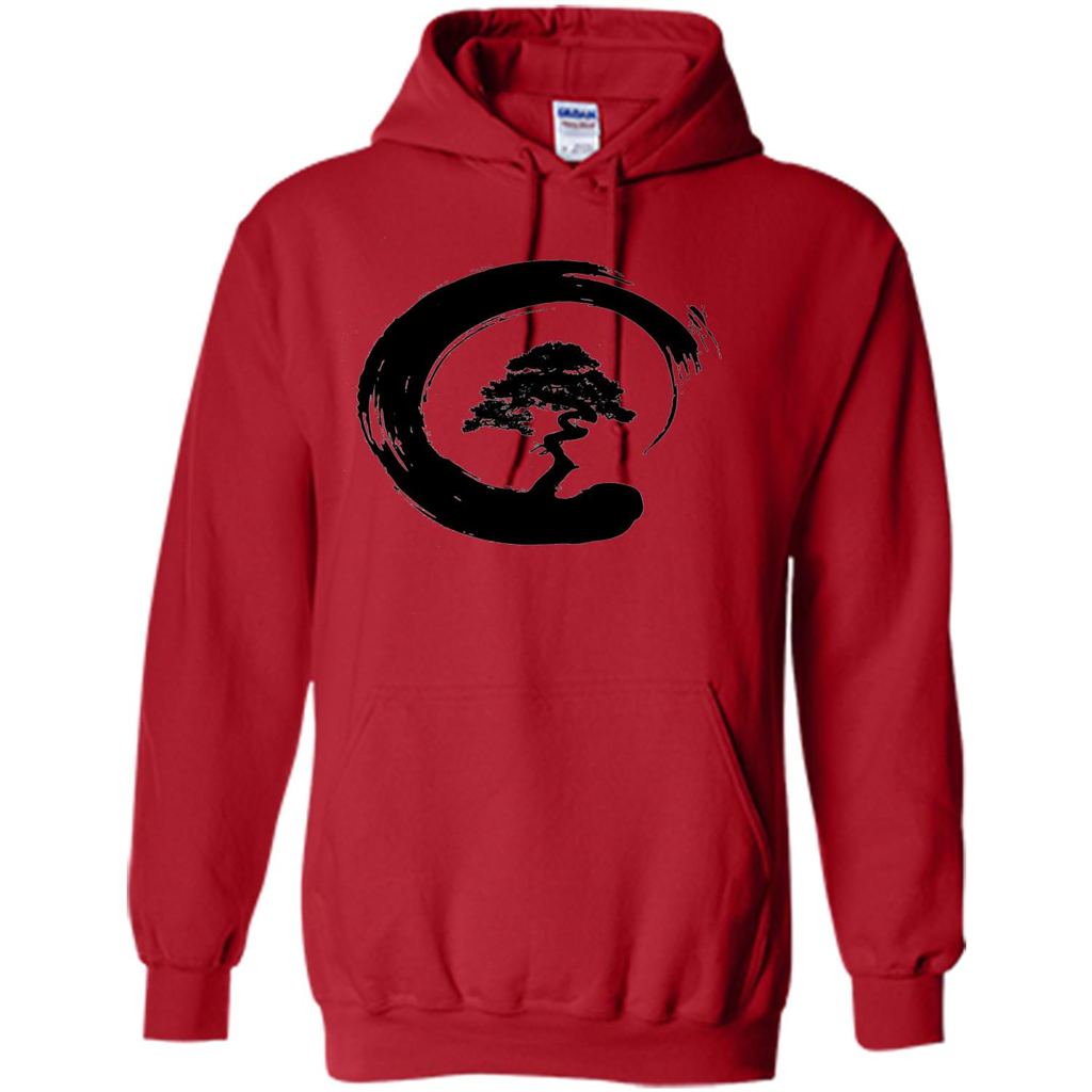 Bonsai Tree in Enso Circle - Buddhist Zen Calligraphy t-hirt Red