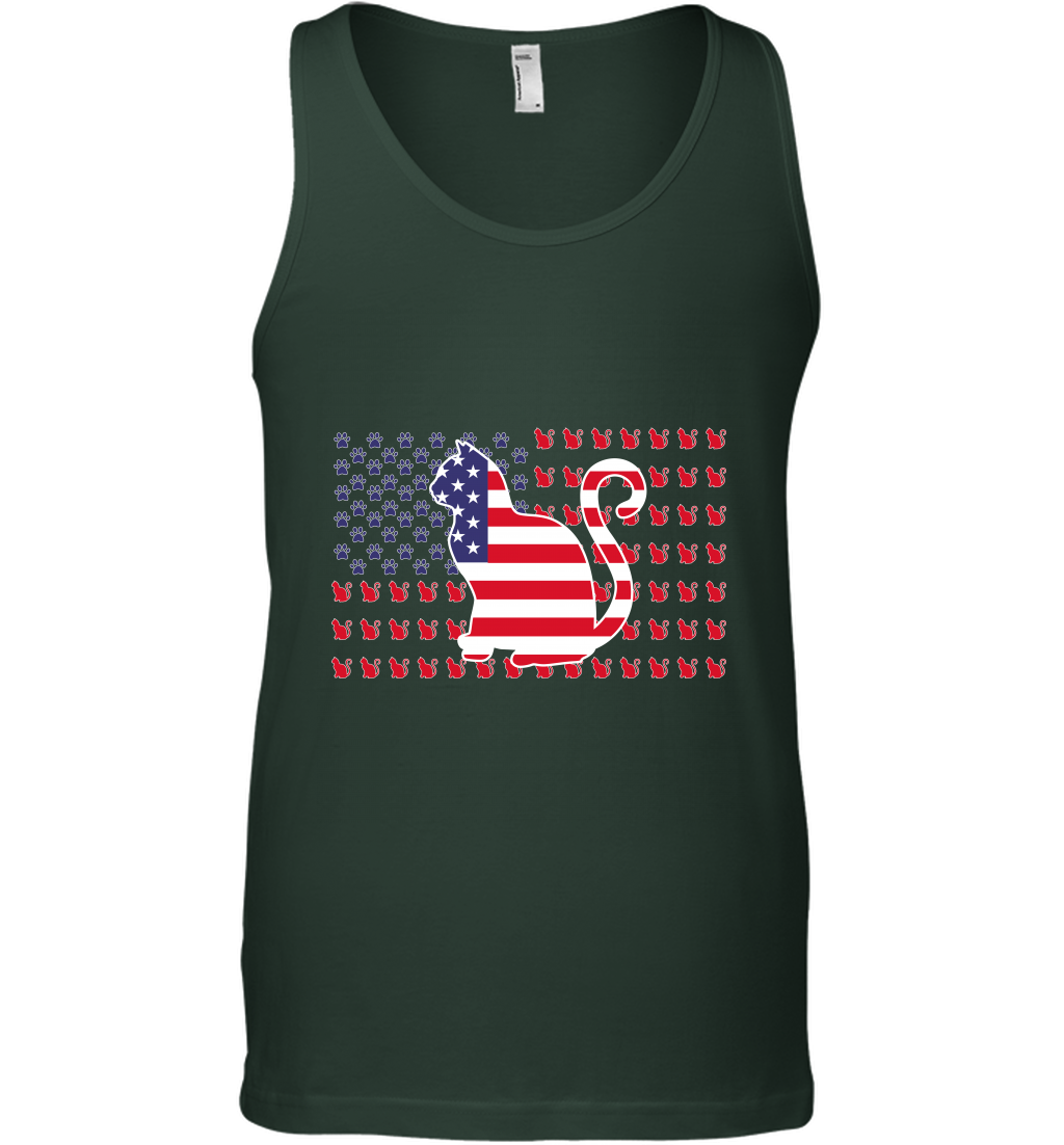 American Flag Cats Lovers Shirt Tank Top Forest Green