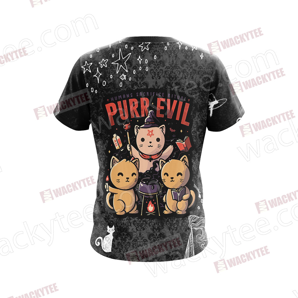 Humans Sacrifice Ritual Purr Evil Cat Unisex 3D T-shirt