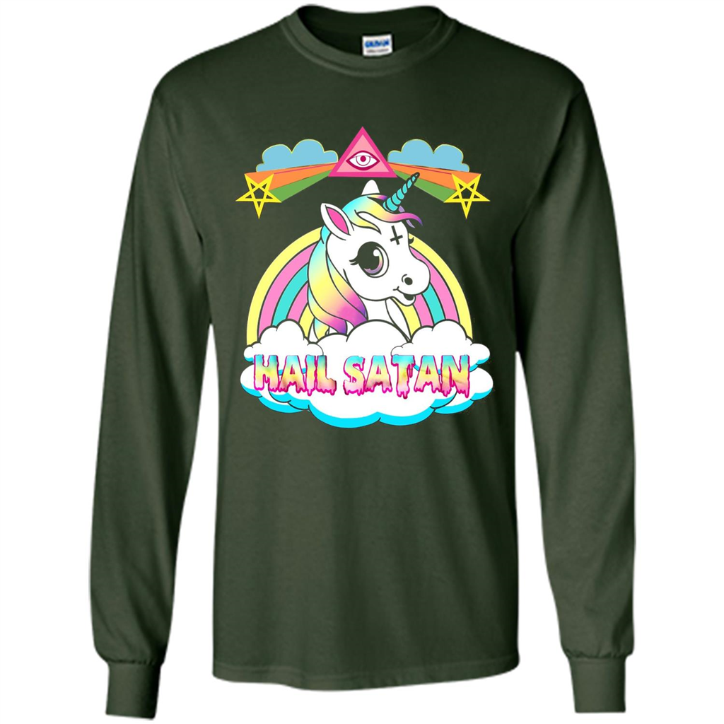 Unicorn Hail Satan Death Metal Rainbown T-shirt Forest Green