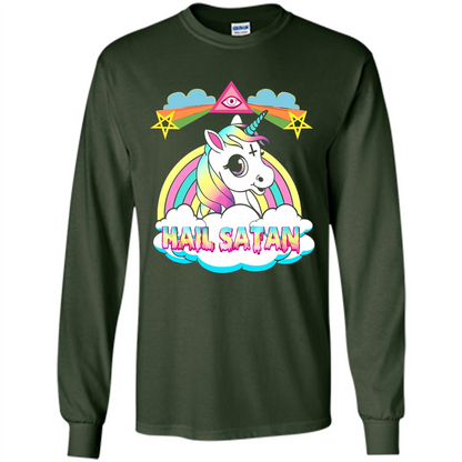 Unicorn Hail Satan Death Metal Rainbown T-shirt Forest Green
