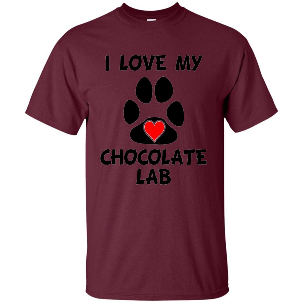 I Love My Chocolate Lab Paw T-shirt Heart Dog Owner T-Shirt Maroon