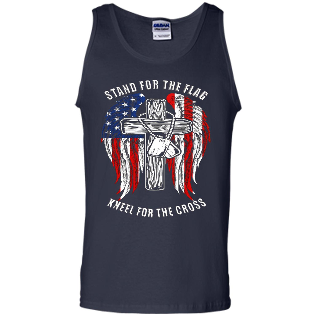 Military T-shirt Stand For The Flag Kneel For The Cross Navy