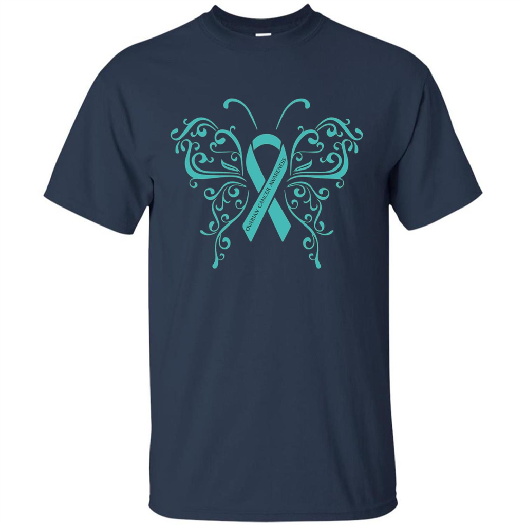 Ovarian Cancer Awareness Butterfly T-Shirt Navy