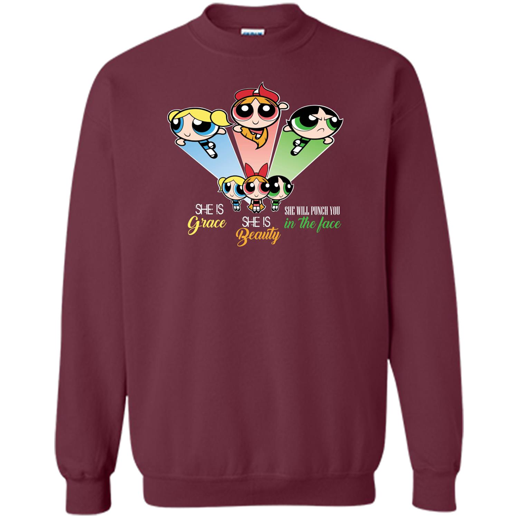Powerpuff Girls T-shirt She Is Beauty She Is Grace T-shirt Maroon