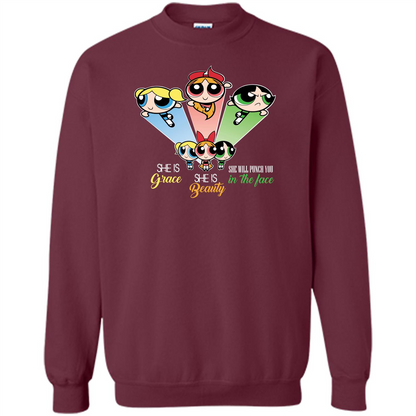 Powerpuff Girls T-shirt She Is Beauty She Is Grace T-shirt Maroon