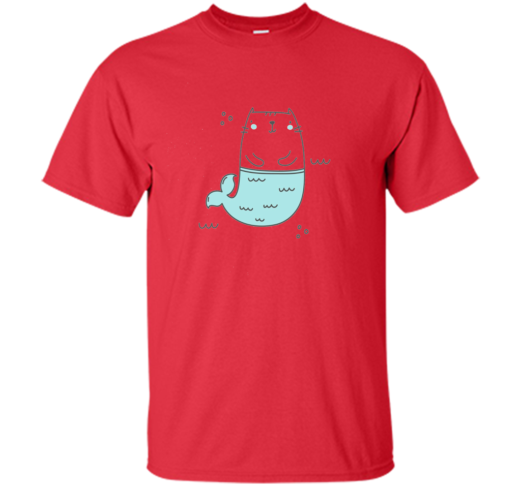 MerKitty Mermaid Cat Girls Shirt Blue shirt Red