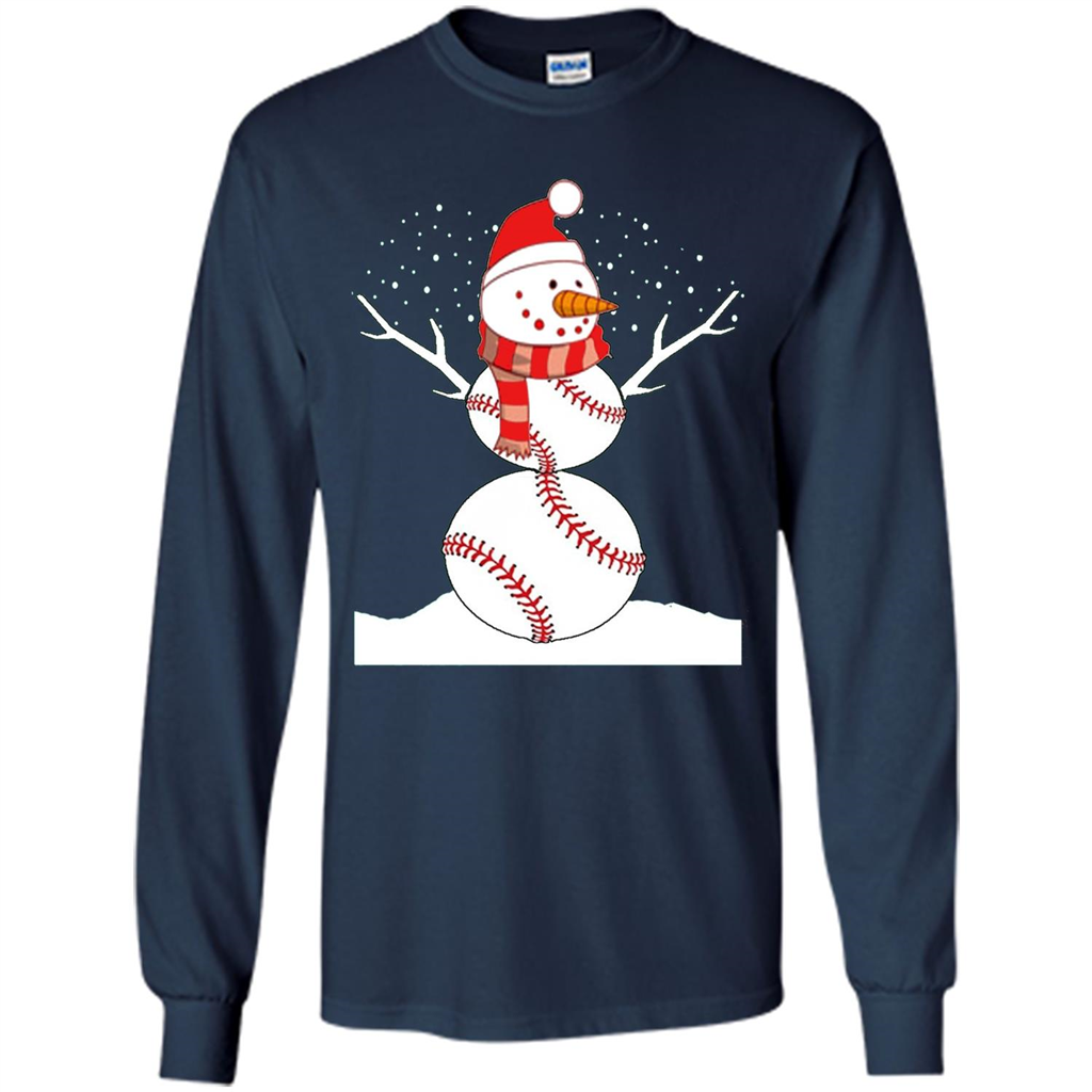 Cute Baseball Snowman Christmas T-Shirt Navy