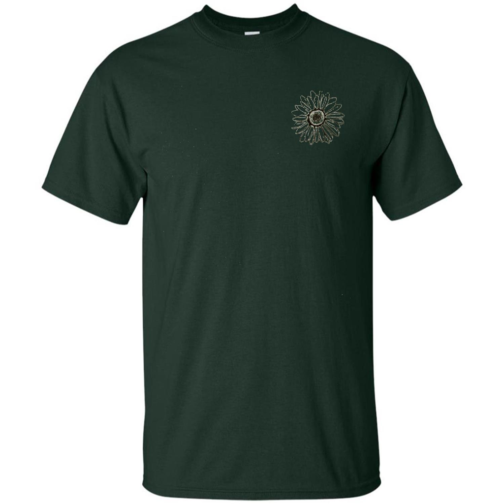 Daisy Flower Sketch Art T-shirt Forest Green