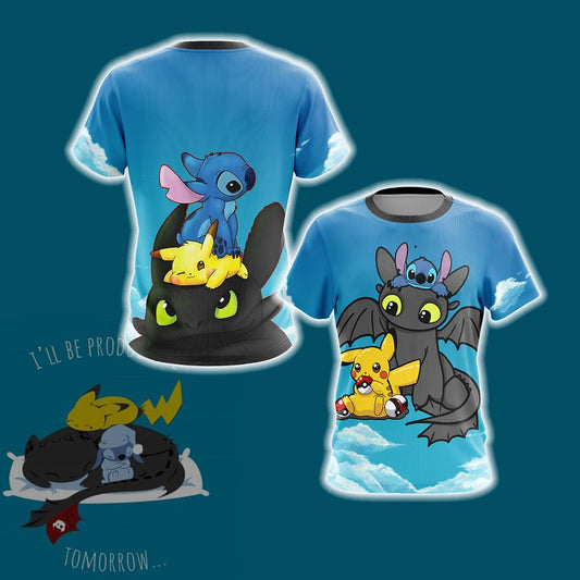 Stitch - Pokemon - How to train your dragon Unisex 3D T-shirt T-shirt