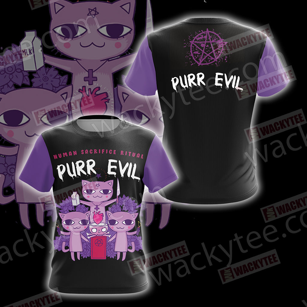 Human Sacrifice Ritual Purr Evil Cat Satan Unisex 3D T-shirt