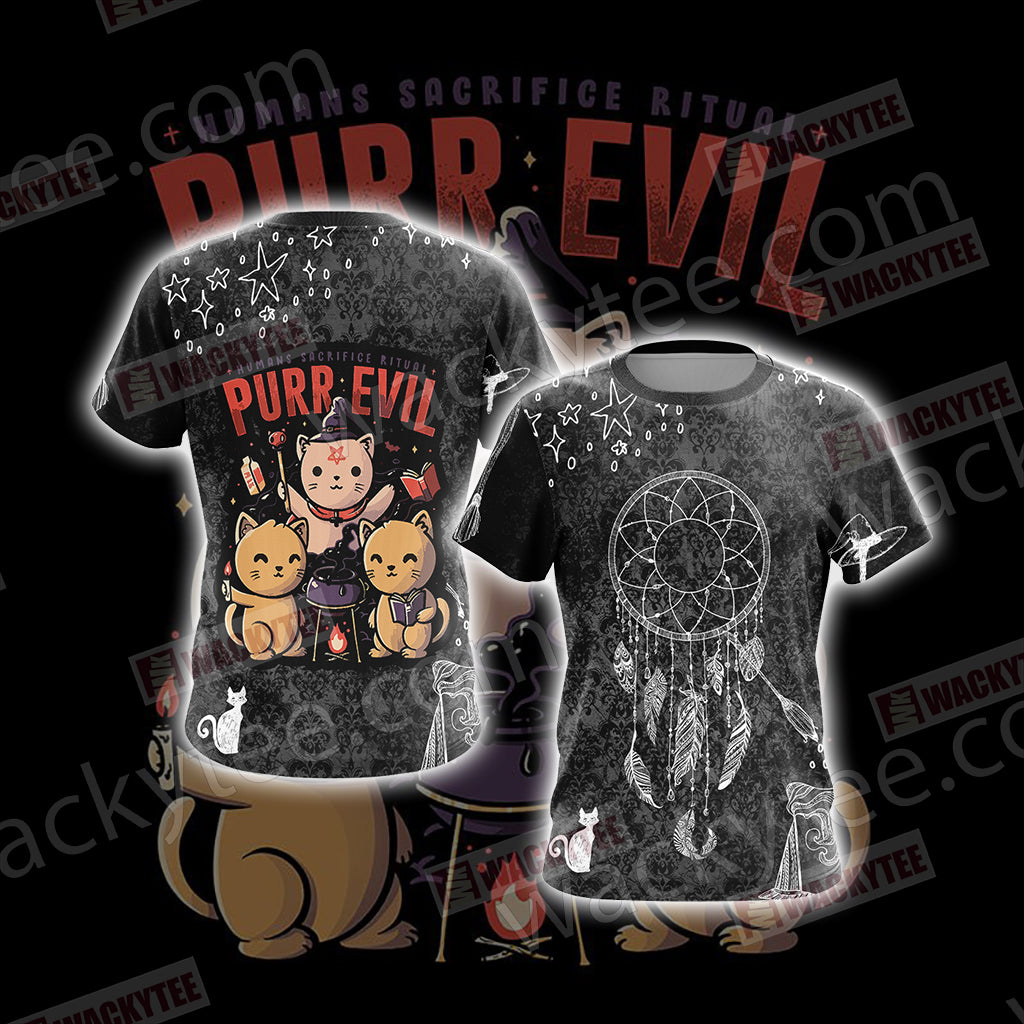 Humans Sacrifice Ritual Purr Evil Cat Unisex 3D T-shirt T-shirt