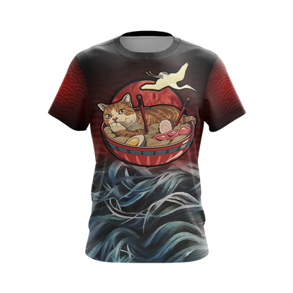 Vintage Cat and Ramen Japanese Style Unisex 3D T-shirt