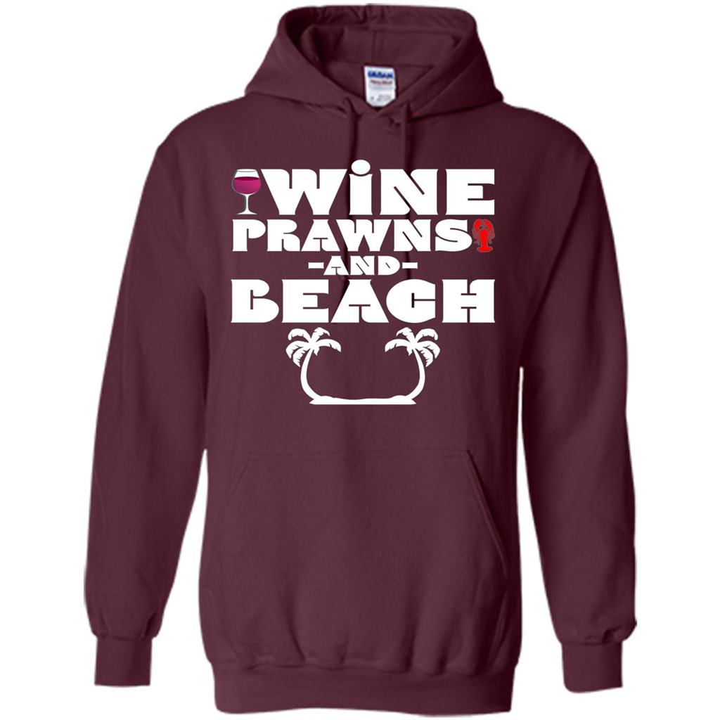 Wine Summer Time With Beach And Prawns T-Shirt Maroon