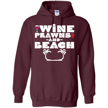 Wine Summer Time With Beach And Prawns T-Shirt Maroon