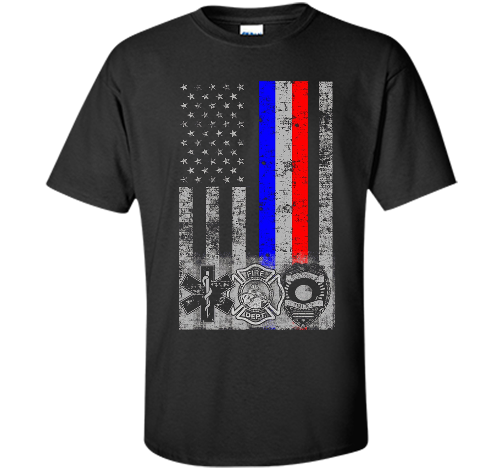 Fireman Police EMT / First Responder Flag t-shirt Black