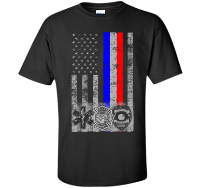 Fireman Police EMT / First Responder Flag t-shirt Black