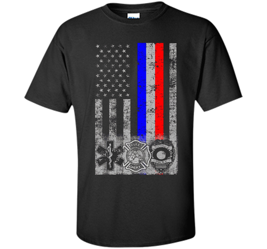 Fireman Police EMT / First Responder Flag t-shirt Black
