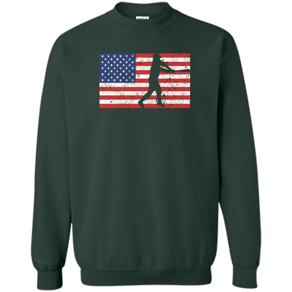 Funny Baseball Player American Flag T-shirt Forest Green