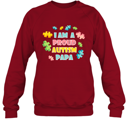 I Am A Proud Autism Papa Family Shirt Sweatshirt Sweatshirt Cardinal Red