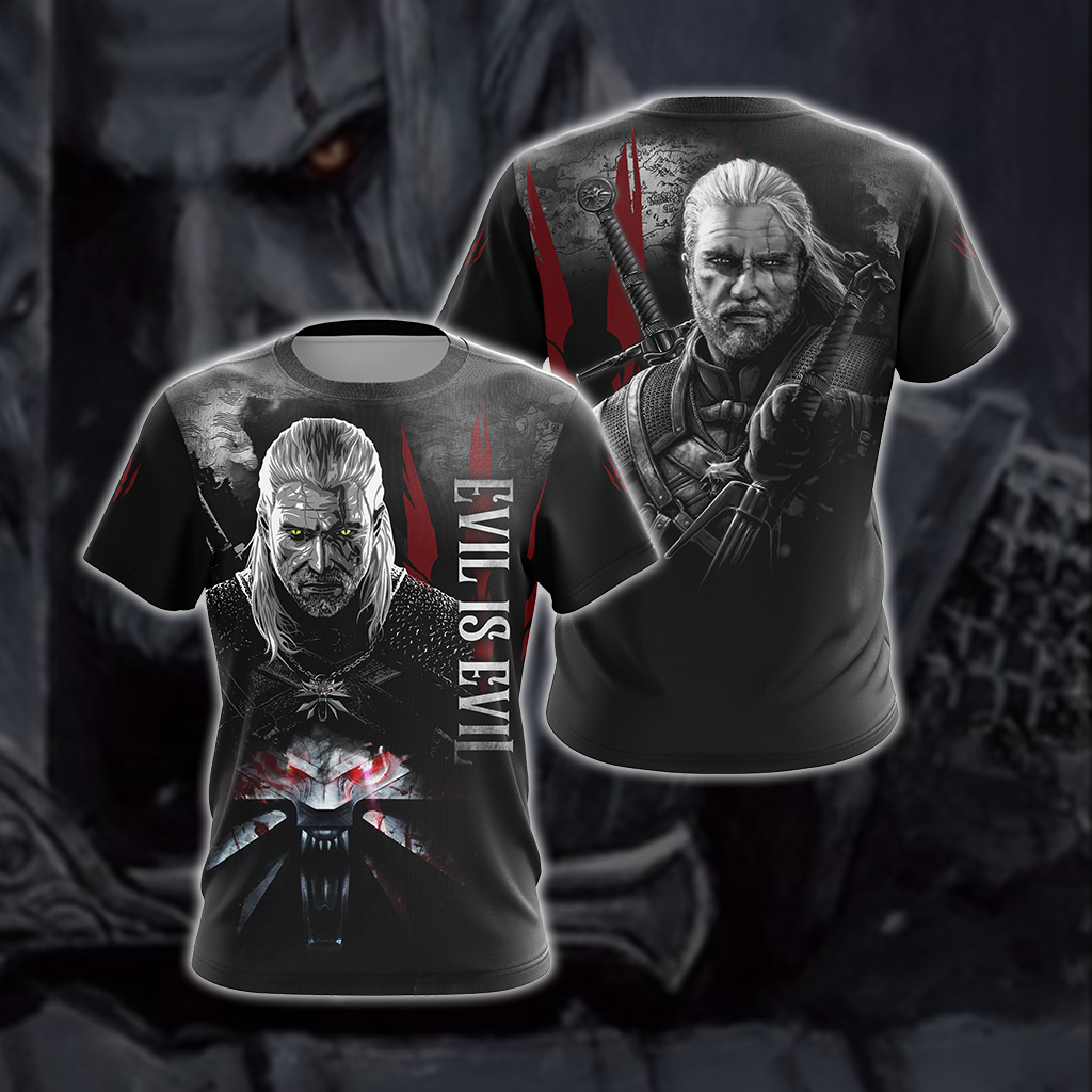 The Witcher - Geralt: "Evil Is Evil" Unisex 3D T-shirt Zip Hoodie T-shirt S 