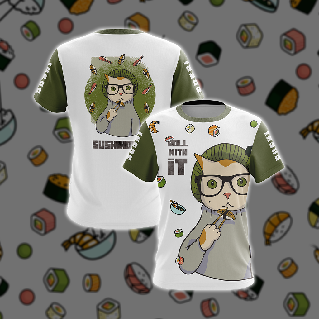 Hipster Cat Sushi Unisex 3D T-shirt