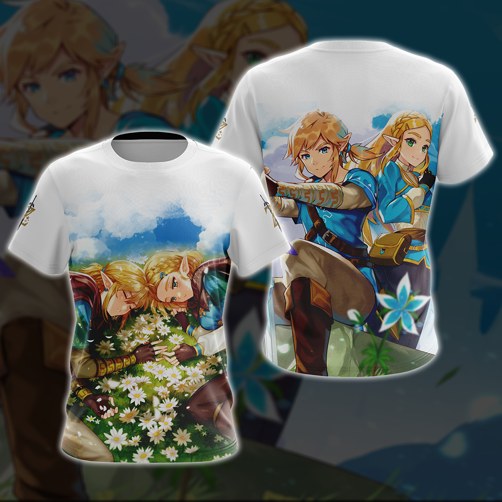 Link and Zelda The Legend of Zelda All Over Print T-shirt Tank Top Zip Hoodie Pullover Hoodie T-shirt S 