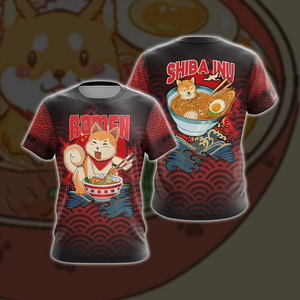 Shiba Inu and Ramen Japanese Style Unisex 3D T-shirt