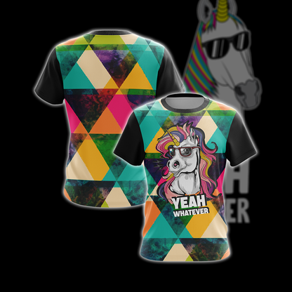 Hipster Unicorn Yeah Whatever Unisex 3D T-shirt