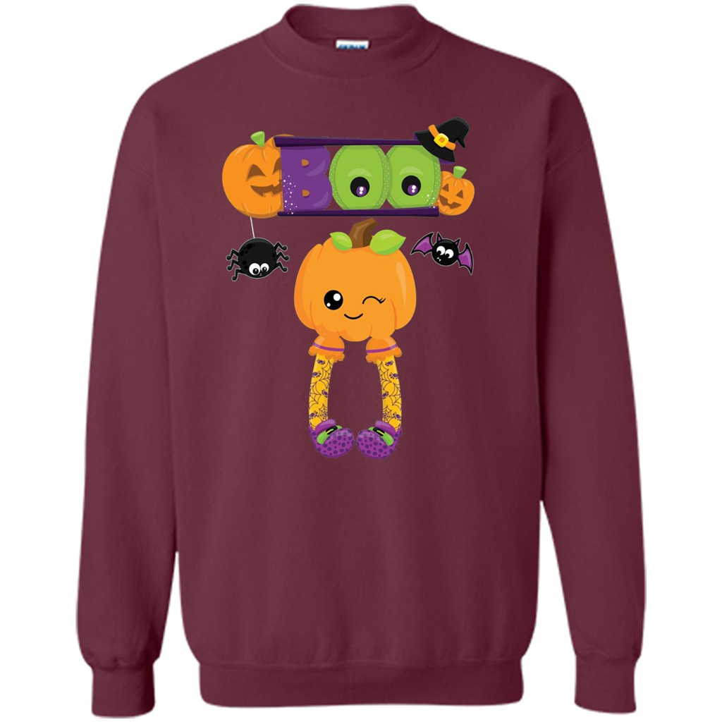 Cute Halloween Boo T-Shirt with Pumpkins-Party T-shirt Maroon