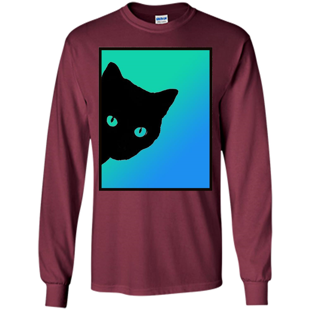Cat Lover T-shirt Black Cat Blue Green T-shirt Maroon