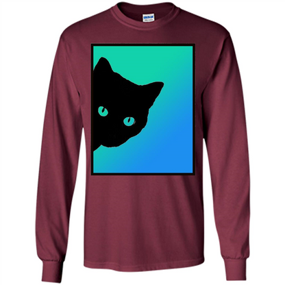 Cat Lover T-shirt Black Cat Blue Green T-shirt Maroon