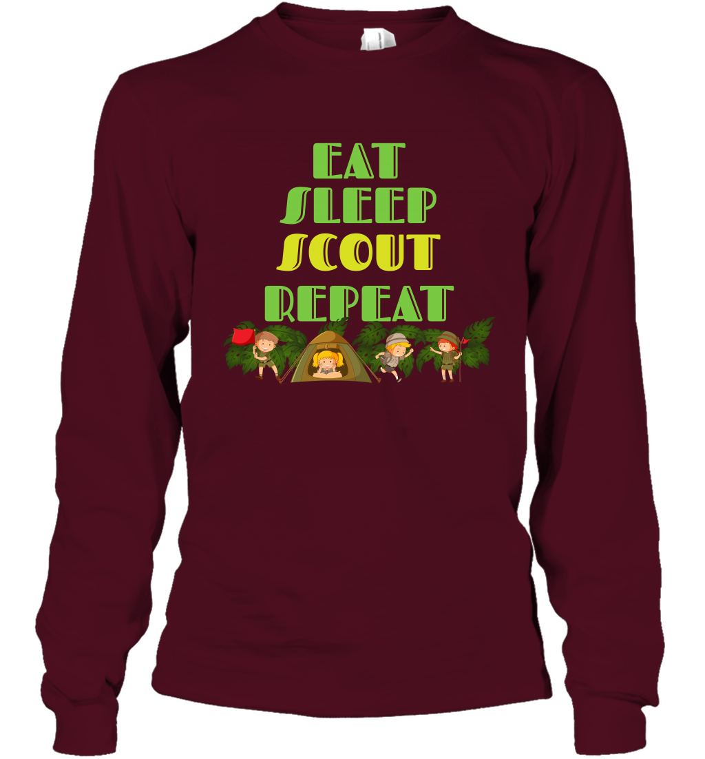 Eat Sleep Scout Repeat Shirt Long Sleeve T-Shirt Long Sleeve T-Shirt Maroon