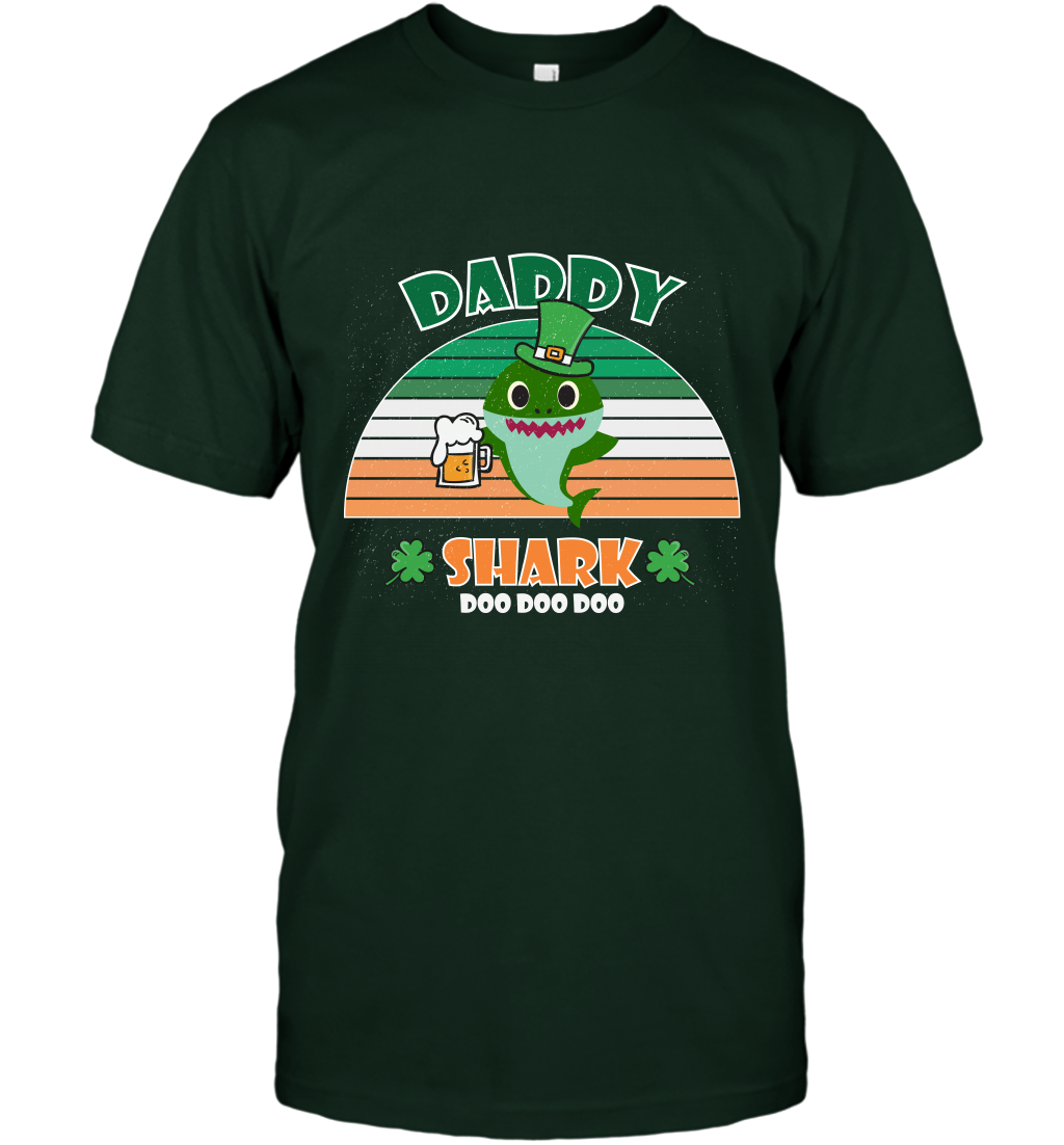 Irish Daddy Shark Saint Patricks Day Family Shirt T-Shirt Forest Green