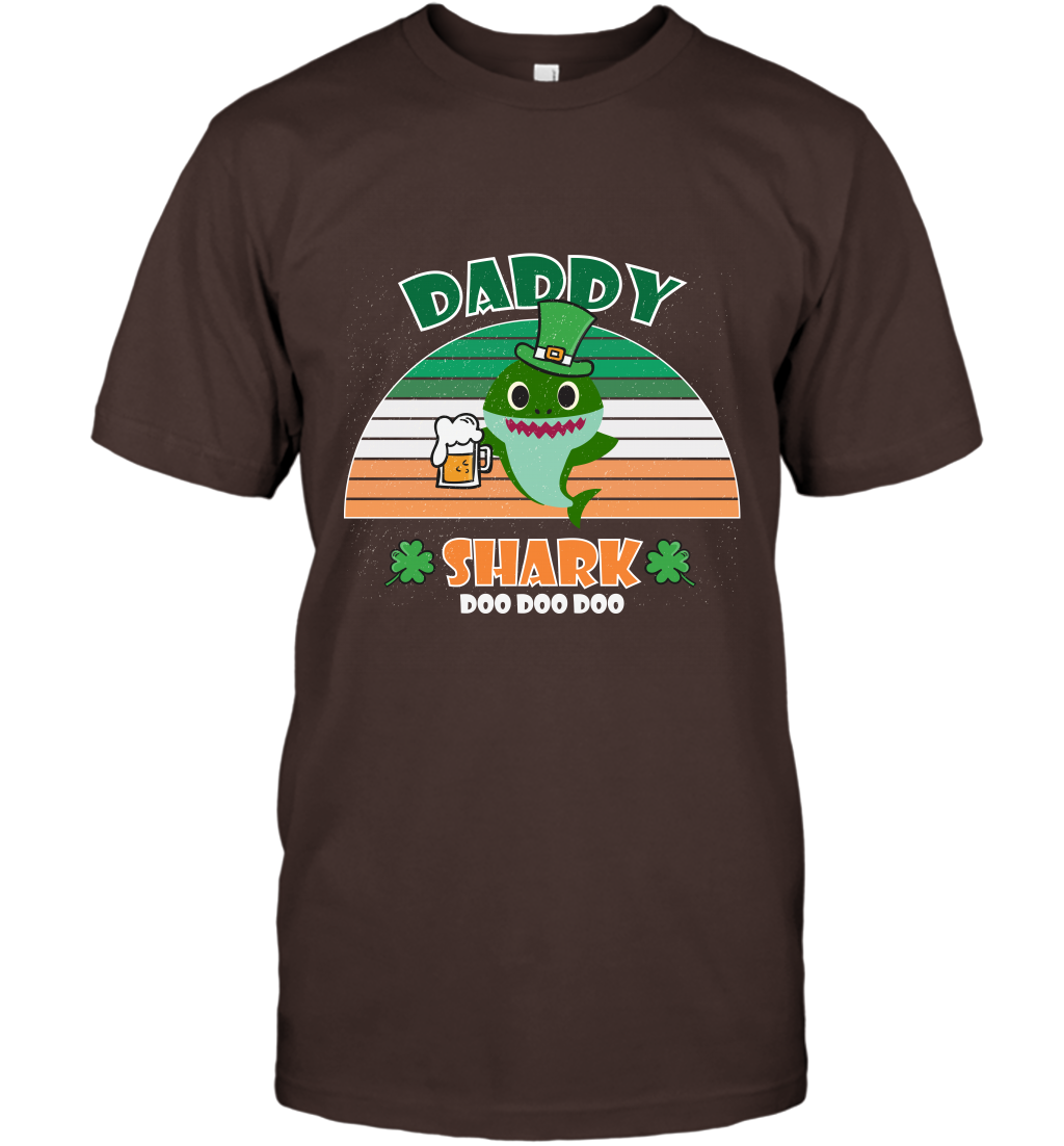Irish Daddy Shark Saint Patricks Day Family Shirt T-Shirt Dark Chocolate