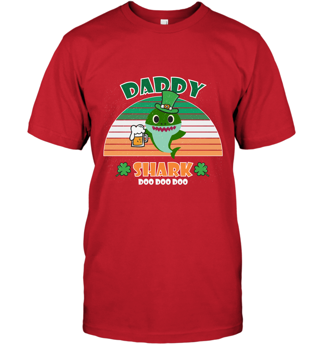 Irish Daddy Shark Saint Patricks Day Family Shirt T-Shirt Red