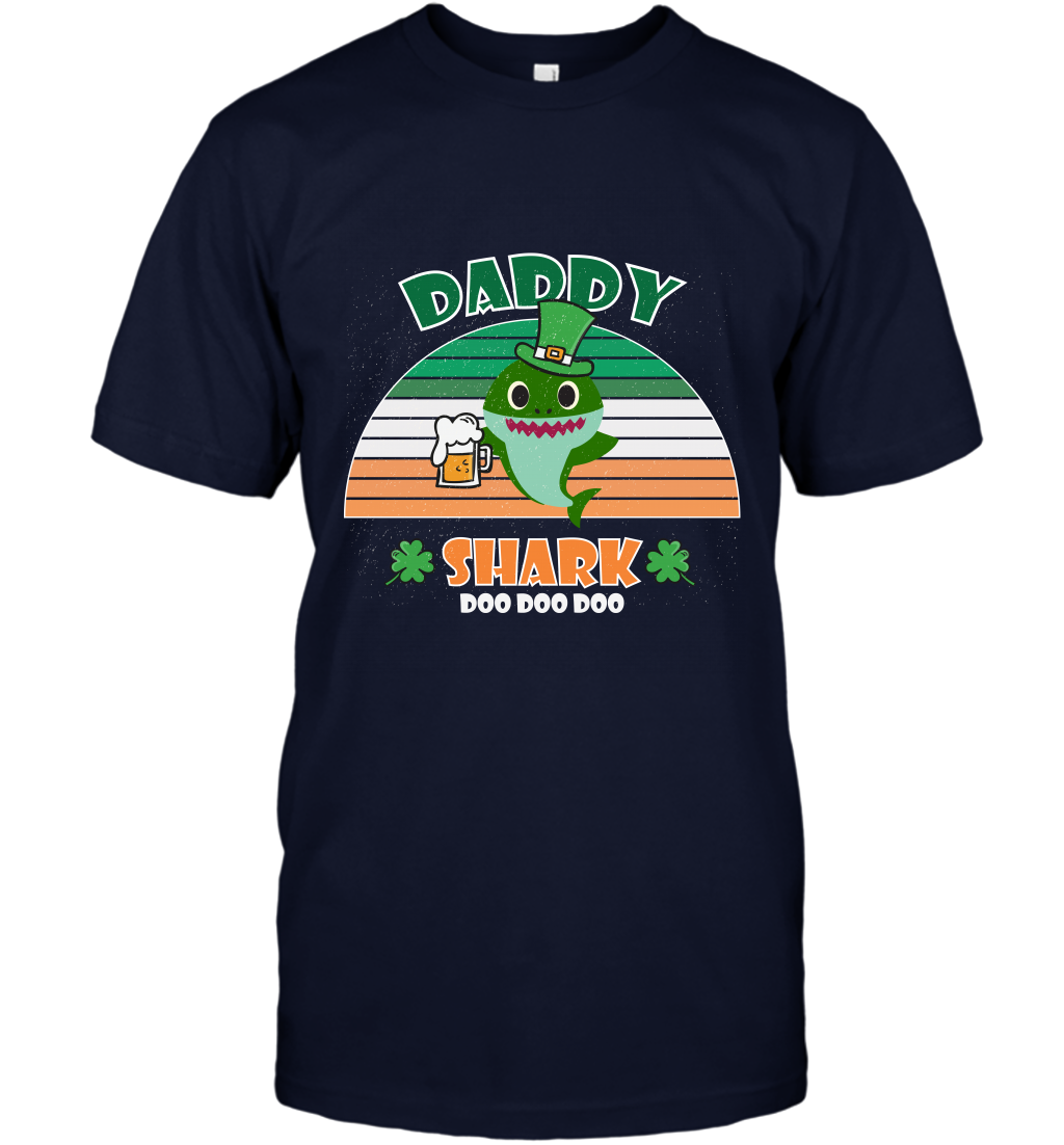Irish Daddy Shark Saint Patricks Day Family Shirt T-Shirt Navy