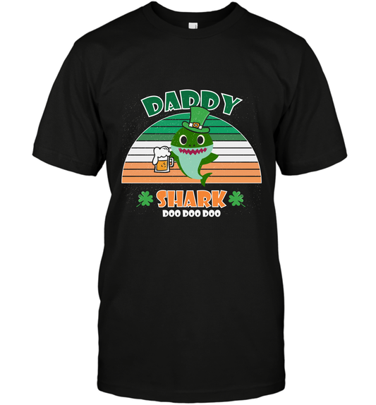 Irish Daddy Shark Saint Patricks Day Family Shirt T-Shirt Black