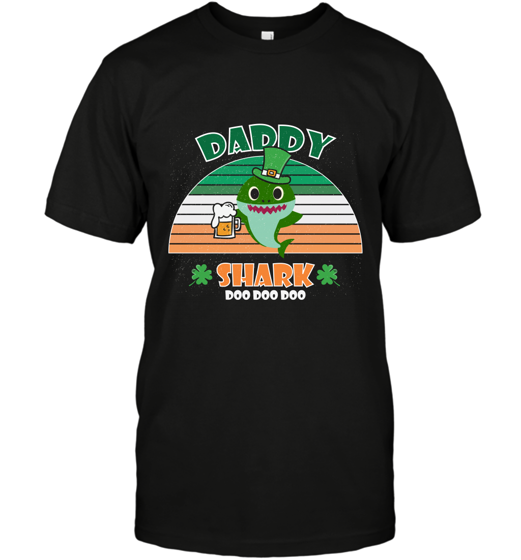 Irish Daddy Shark Saint Patricks Day Family Shirt T-Shirt Black