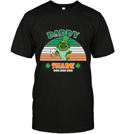 Irish Daddy Shark Saint Patricks Day Family Shirt T-Shirt Black