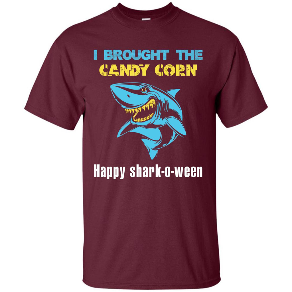 Shark T-shirt I Brought The Candy Corn Happy Shark-o-ween T-shirt Maroon