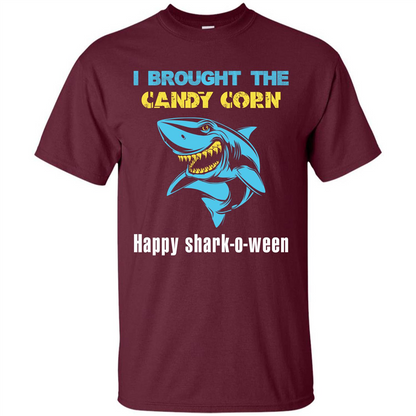 Shark T-shirt I Brought The Candy Corn Happy Shark-o-ween T-shirt Maroon