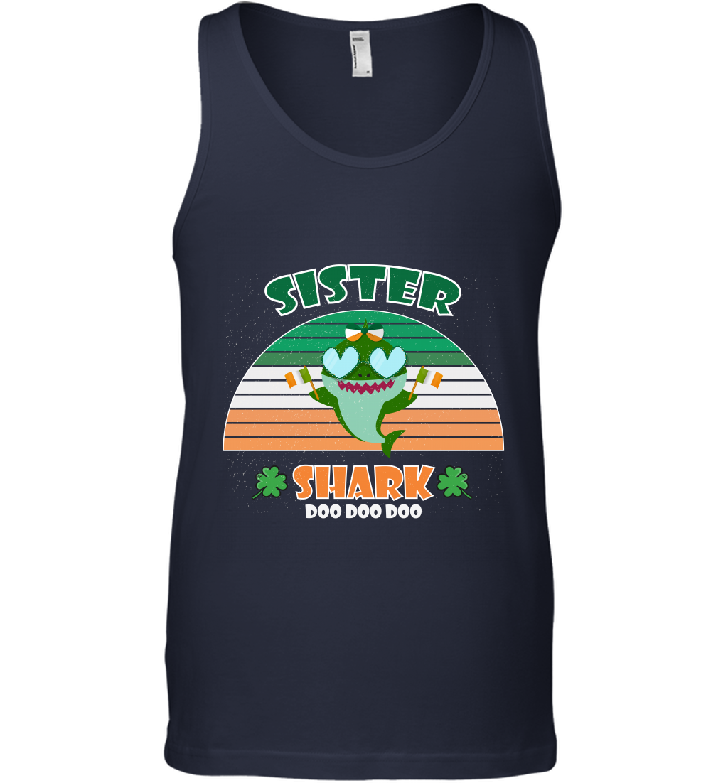 Irish Sister Shark Saint Patricks Day Family Shirt Tank Top Navy