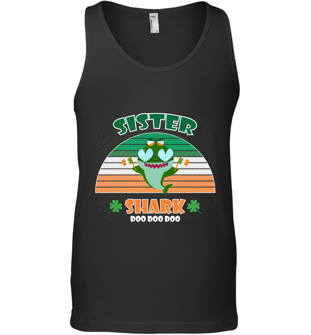 Irish Sister Shark Saint Patricks Day Family Shirt Tank Top Black