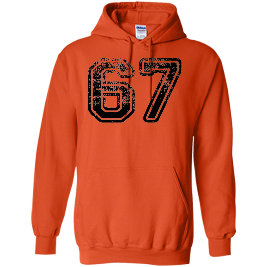 Number 67 T-shirt - Grungy Sports Team T-shirt Orange