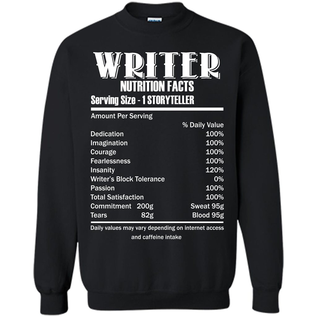 Writer Nutrition Facts Serving Size T-shirt Black
