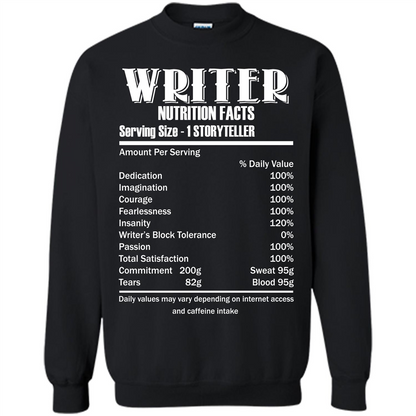 Writer Nutrition Facts Serving Size T-shirt Black