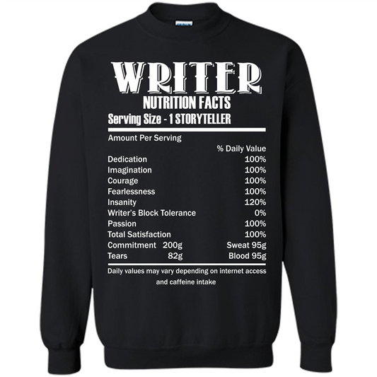 Writer Nutrition Facts Serving Size T-shirt Black